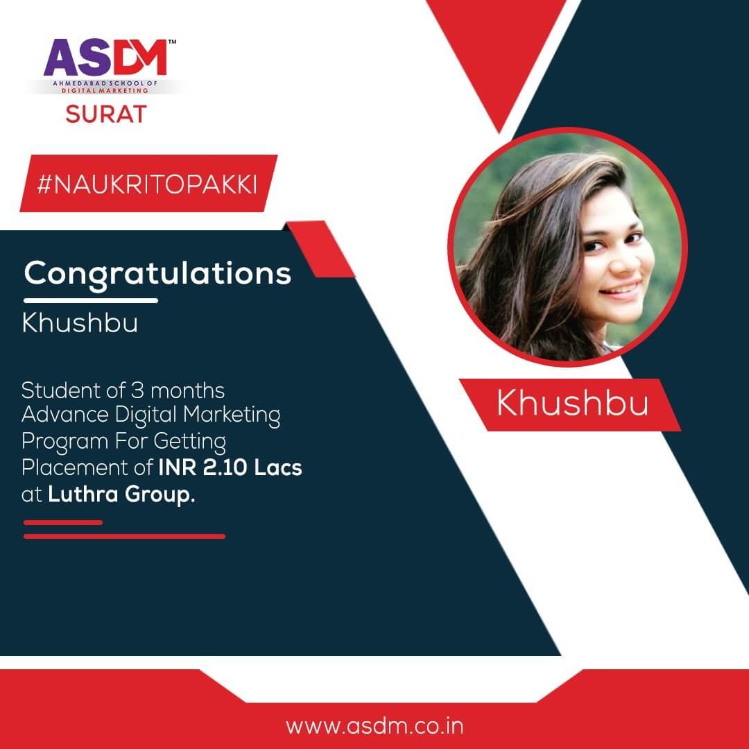 KUSHBU GOT PLACEMENT IN LUTHRA GROUP