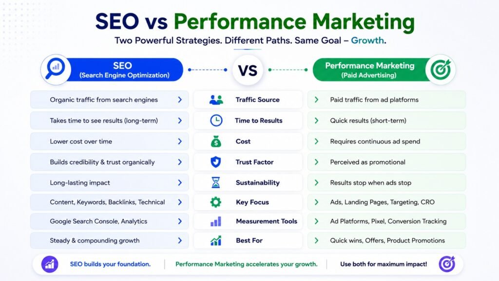 SEO vs Performance Marketing – Detailed Comparison