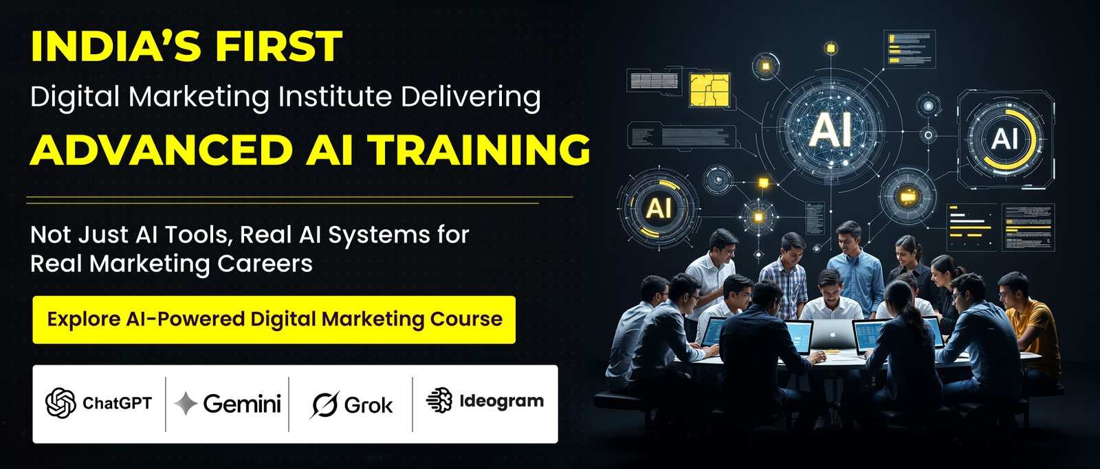 AI powered digital marketing course in Ahmedabad by ASDM institute featuring advanced AI training