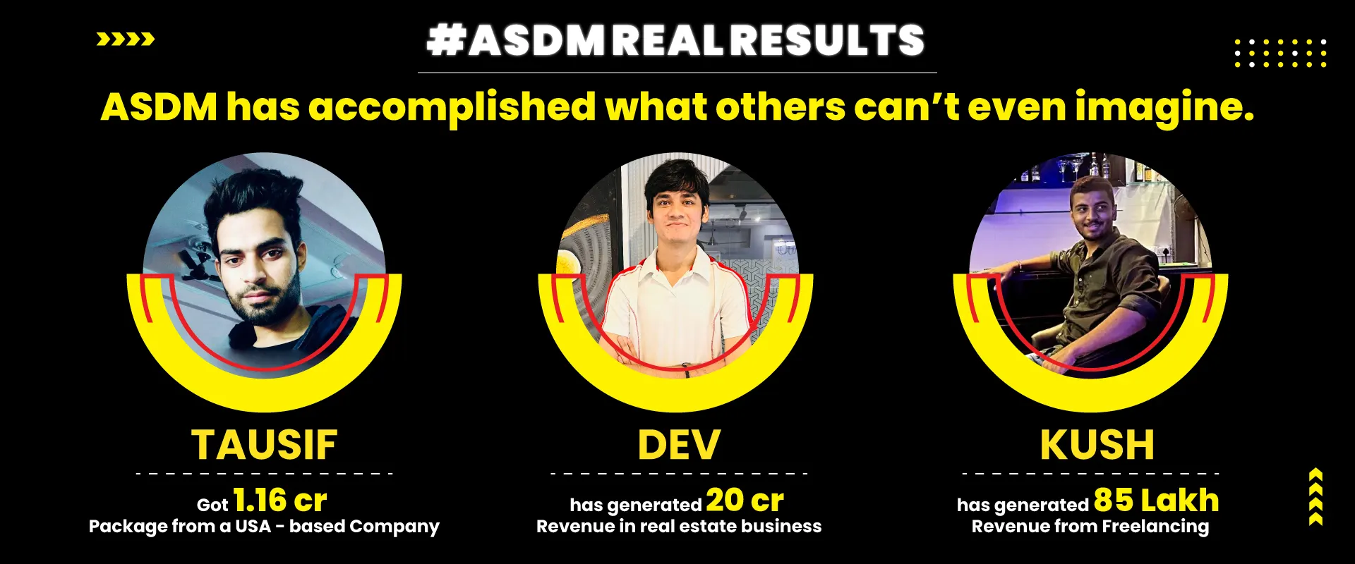 ASDM digital marketing institute results banner featuring successful alumni and real business revenue growth