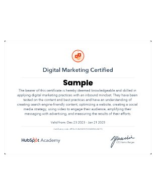 HubSpot certification card