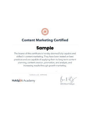 HubSpot certification card
